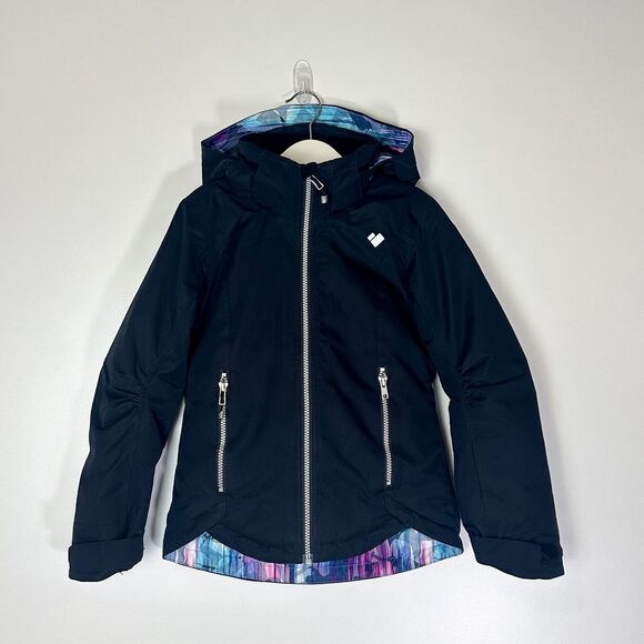 Obermeyer Girls Kenzie Insulated Snow Jacket Sz XS 6-7 Black Hooded Full Zip - Picture 1 of 13